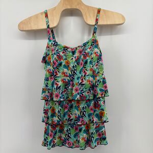 A Shore Fit! Thigh Solutions Swim Dress Top Multi Floral Women 22W Tiered Ruffle